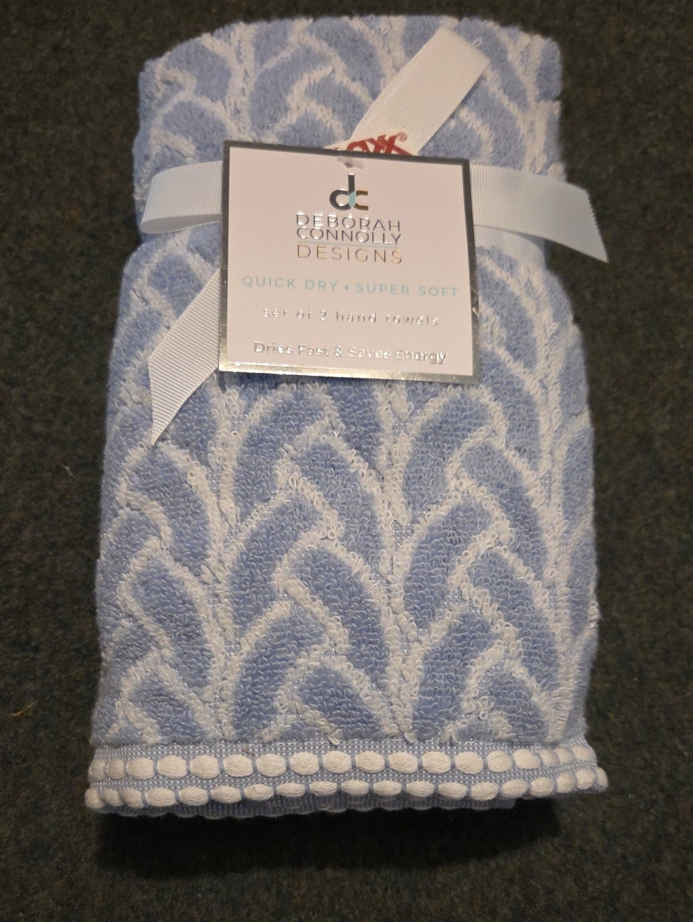 Pair Of Light Blue & White Hand Towels